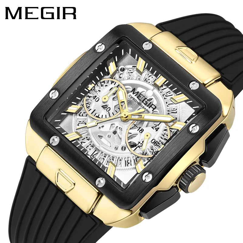 MEGIR 2228 Fashion Square Sport Men's Watches Colorful Silicone Watch For Men Clock Luminous Quartz Watches Custom LOGO