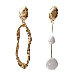Boucles d'oreilles asymétriques en argent S925, style baroque géométrique, perles, personnalité, irrégulières, tendance - Product Image 5