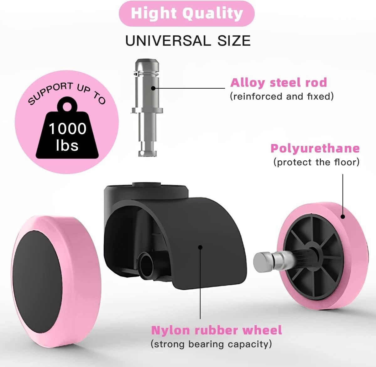 SGY Set of 5 Pink Office Chair Wheel 2 Inch Nylon Stem Furniture Casters with Brake