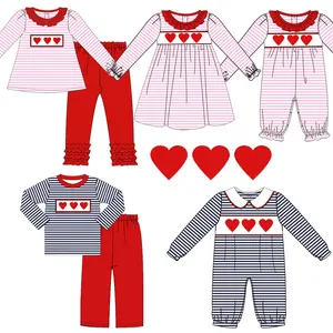 new arrival custom design baby ruffle clothes wholesale girls hearts smocked outfit little girl boutique valentine pink dresses