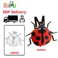 Sacs en peluche personnalisés de marque BIPU, vente en gros d'usine, sac à dos coccinelle en peluche rembourré de coton PP, animal en peluche personnalisé unisexe 2-4 ans