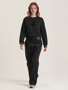 <span class=keywords><strong>Set</strong></span> Sportivo Casual da Donna a Gamba Dritta, Bestseller, Felpa e Pantaloni in Cotone Ricamato, <span class=keywords><strong>Set</strong></span> Lungo 2 Pezzi con Stampa Animalier - Product Image 1