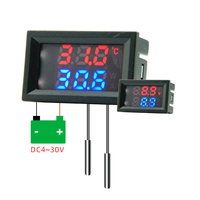 DC4-30V Voltmeter Termometer 2in1 Tampilan Digital LED Ganda Meteran Tegangan Tunggal Sensor Suhu Tester Dengan Kabel Probe NTC