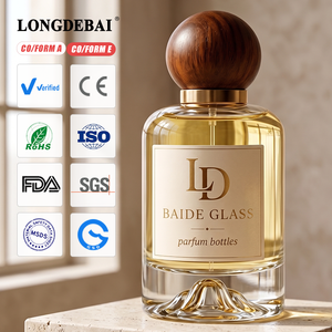 Botella de perfume de vidrio vacía de lujo con base en forma de montaña, 30 ml, 50 ml, 100 ml, botella de perfume redonda con tapón de bola de madera y caja. - Product Image 2