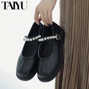 Sepatu Mary Jane Datar Wanita Klasik Sepatu Boneka 2023 untuk Wanita Flat dengan Mutiara