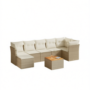Conjunto de Sofás de Jardín de Ratán Beige Marrón, 6 Plazas, Muebles de Exterior Resistentes a la Intemperie, Diseño Contemporáneo - Product Image 1