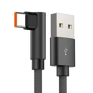 Naylon örgülü USB A 90 derece dik açı USB tip C uzatma kablosu