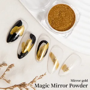 Poudre à ongles chromée holographique effet miroir magique, dorée et argentée, paillettes pour la décoration des ongles. - Product Image 3