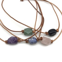 Collier minimaliste fait main en cuir véritable avec perles de pierres précieuses naturelles, ras-de-cou délicat, bijoux spirituels de yoga, cadeau d'anniversaire