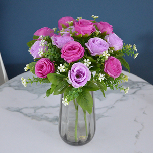 Fleurs artificielles éternelles 7 têtes de bouquet de fleurs de roses sauvages pour la cérémonie de bienvenue d'arrangement floral de table de mariage - Product Image 4