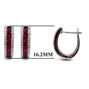Boucles d'oreilles créoles OEM en or blanc massif 18 carats avec diamants et rubis véritables, de haute qualité et fiables, pour femme - Cadeau de mariage, fête - Product Image 2