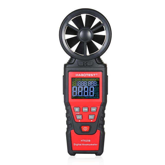 HABOTEST HT625B Digital Anemometer Handheld USB Electronic Wind Speed Meter Tester Analog Display 9999 Counters 20V Battery CE