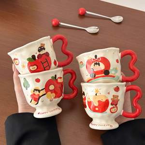 Taza de Cerámica Apple Girl con Tapa y Cuchara, Diseño de Dibujos Animados, para Café, Desayuno, Uso Doméstico, Juego de Una Taza, Primavera 2025, para Regalos - Product Image 5