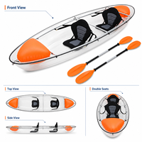 Kayak transparent de 11 pieds pour 2 personnes, canoë à fond transparent en polycarbonate avec cadre en aluminium pour les excursions en station balnéaire