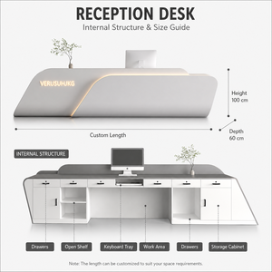 Comptoir de réception incurvé et asymétrique avec logo rétroéclairé par LED, finition mate, pour salon de beauté, bureau, boutique - Product Image 2