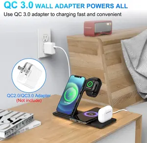 नया आगमन 4-इन-1 15W QI फास्ट चार्जर डॉक पोर्टेबल मोबाइल फोन स्मार्ट वॉच वायरलेस चार्जर ब्रैकेट