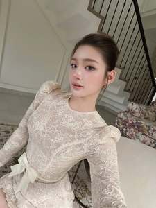 Vestido Mini Elegante de Encaje para Mujer, Manga Larga Abullonada, Lazo Vintage, Vestido de Fiesta y Cóctel, Personalizado 2026, Venta al Por Mayor - Product Image 5