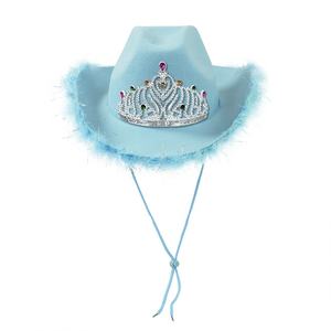 SOLPOP Chapeau de <span class=keywords><strong>cowboy</strong></span> western avec <span class=keywords><strong>grande</strong></span> couronne, accessoires de diadème, décoration de gemmes et bordure en plumes, pour cowgirl, idéal pour enterrement de vie de jeune fille - Product Image 6