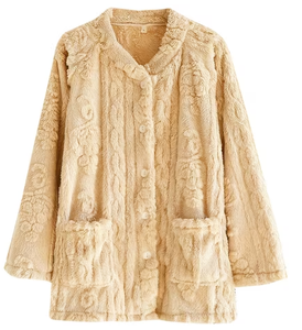 Women Jacquard <strong>Fleece</strong> Pajama Top V Neck Long Sleeve Button Down Fluffy Coral <strong>Fleece</strong> Loungewear Sleepwear <strong>Jacket</strong> With Pockets - Product Image 6