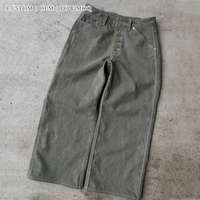 Jeans en denim vintage personnalisés à plusieurs boutons, ourlet brut, coupe droite, délavés, style streetwear pour hommes, OEM, faible MOQ, vente en gros