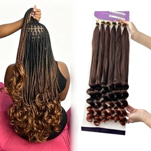 Treccine Ginger Box Braids all'uncinetto, 6x lunghe, con <span class=keywords><strong>ricci</strong></span> francesi e onde sciolte, per donne nere, extension per <span class=keywords><strong>capelli</strong></span> <span class=keywords><strong>ricci</strong></span> francesi rosso rame - Product Image 1