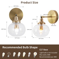 Support d'ampoule E26/E27, applique murale contemporaine en verre transparent sphérique pour salon, décoration moderne