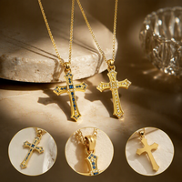 Klassische Retro-Kreuzanhänger-Halskette mit Goldton-Kette und Verziertem Kristall-Charm - Modischer Halsschmuck für Streetwear
