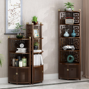 Chinese Style <b>Corner</b> Cabinet 5 Tier Wood <b>Storage</b> Rack For Living Room Bedroom With Door And Drawer - Product Image 2