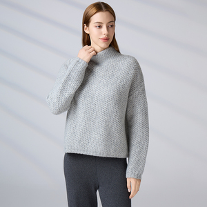 Oversized Honeycomb Long Sleeve <b>Pullover</b> Customizable Cozy Winter <b>Jumper</b> Women's Wool Blend Mock Neck Knit Sweater - Product Image 1