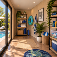 Cabine de jardin pour la détente au bord de la piscine, espace privé lumineux avec intérieur facile d'entretien et design résistant aux intempéries