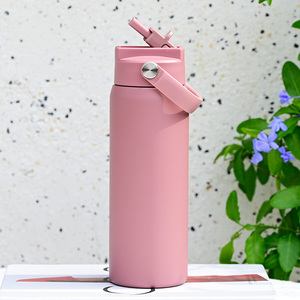 24oz Double Wall Metal 4-in-1 <b>Straw</b> Lid Water Bottle Hot Cold Insulated Sports <b>Flask</b> Daily Use - Product Image 1