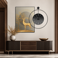 Horloge murale en verre cristal, ronde, analogique, avec des motifs abstraits de paysages et de boissons, pour la décoration du salon et de la salle à manger