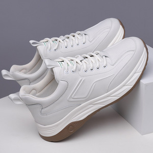 <b>White</b> Men's Casual Sneakers <b>Lace</b>-Up Sporty Leather Shoes Solid Color Fashionable For Leisure Wenzhou Zhejiang - Product Image 3