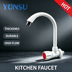 Robinet de cuisine mural blanc moderne en plastique PP poli, col de cygne, à haut débit, épaissi, facile à installer pour lavabo - Product Image 2