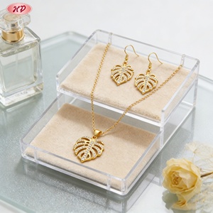 Parures de bijoux fantaisie Hengdian plaqué or 18 carats, motif feuille de Monstera creuse, zircon AAA, pour femmes, idéales pour l'été et les rendez-vous (vente en gros) - Product Image 4