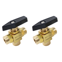 Vanne à boisseau sphérique en T haute pression, montage sur panneau de type L, pour conduite de gaz et instrumentation, filetage femelle NPT 1/8 1/4 po, en laiton, 3 voies