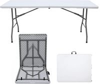 Table de repas pliante robuste en métal de 6 pieds, portable, pour intérieur/extérieur, camping, pique-nique, fête