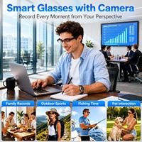 Lunettes Intelligentes IA avec Caméra 4K, Stabilisation EIS, Capture Vidéo et Photo, Traduction en Temps Réel, Audio Ouvert pour l'Écoute des Objets Sonores