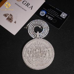 Bijoux Wuzhou Zuanfa, bijoux personnalisés, charme, grand cercle rond, pendentifs pour hommes, argent 925, diamant glacé, moissanite VVS - Product Image 2