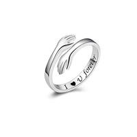 Bagues assorties pour couple, design mains entrelacées, en laiton gravé et zircon, alliance éternité, bijoux romantiques, cadeau Saint-Valentin