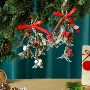 Natale vischio con fiocco rosso Natale appeso Bouquet floreale naturale pigne decorazione della parete per le vacanze - Product Image 2