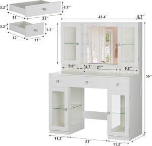 Mesa de Maquiagem Moderna Grande Branca WenFeng OEM/ODM, 4 Armários de Vidro de Alta Transparência e 3 Gavetas de Armazenamento para Hotel e Casa - Product Image 5