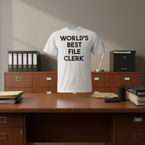 Camiseta Worlds Best File Clerk, unisex, talla mediana para adultos, algodón blanco - Product Image 1