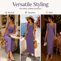 Robe longue tricotée brodée pour femme, couleur unie, sexy, respirante, 100% coton, idéale pour les vacances, fabrication usine