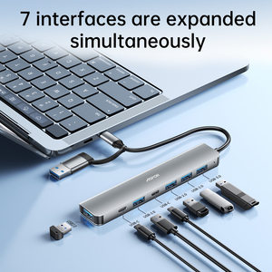 Aspor A781 7-in-1 <span class=keywords><strong>hub</strong></span> di động đa chức năng nhôm <span class=keywords><strong>USB</strong></span> C <span class=keywords><strong>HUB</strong></span> Docking Station cho máy tính xách tay máy tính <span class=keywords><strong>USB</strong></span> Adapter - Product Image 3