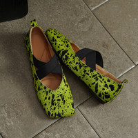 Ballerines haut de gamme 2026 tendance style créateur à imprimé animal en véritable crin de cheval avec bande élastique croisée pour femmes