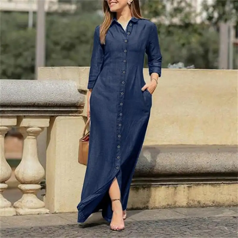 5XL plus size long sleeve women jeans maxi dresses OC733
