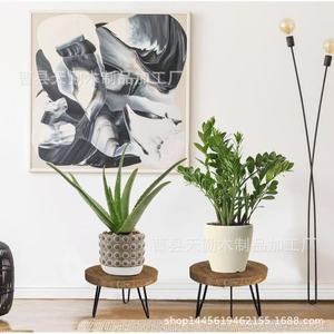 Wooden flower <b>pot</b> base, indoor movable flower and plant small floor shelf, portable wrought iron leg <b>stand</b> - Product Image 1