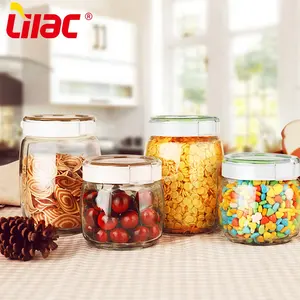 Lilac BSCI SGS LFGB 900ml 1500ml, toples kaca permen penyimpanan kedap udara dengan tutup penjepit