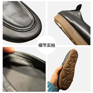 Mocasines de cuero Qinhong para hombre, zapatos de color sólido con tacón plano, informales, de negocios, con suela suave, color negro - Product Image 5